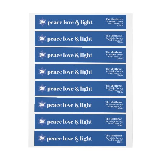 Moderne Chanoeka Blauw & Wit Wrap Around Label (Vel)