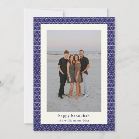 Moderne Chanoeka Star Line Elegant Blauw Foto Feestdagenkaart (Voorkant)
