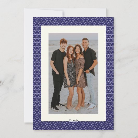 Moderne Chanoeka Star Line Elegant Blauw Foto Feestdagenkaart (Achterkant)