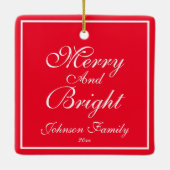 Moderne  Charm Familienaam Cute Red Holiday Keramisch Ornament (Achterkant)