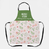 Moderne Charmante Roze Groene Bloempatroon Schort (Voorkant)
