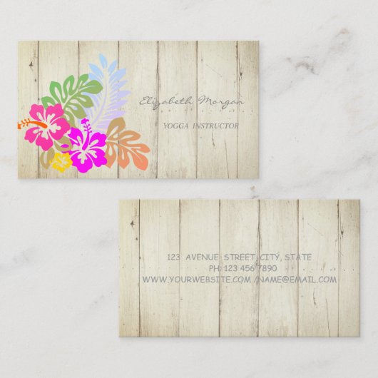 Moderne charming, Hawaii Hibiskus, houtextuur Visitekaartje (Voorkant / Achterkant)