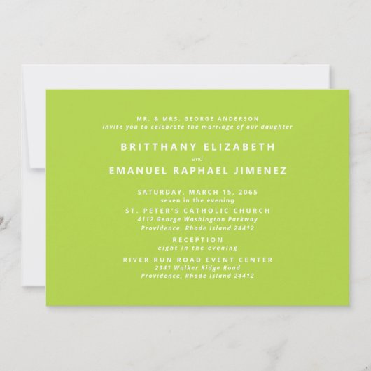 Moderne Chartreuse Bruid Ouders Trouwen Kaart (Voorkant)