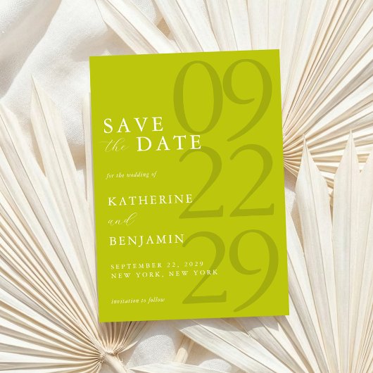 Moderne Chartreuse Minimalistische Trouwdag Save The Date