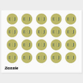 Moderne Chartreuse Monogram Trouwsticker Ronde Sticker (Vel)