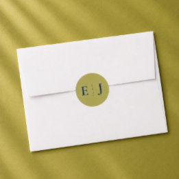 Moderne Chartreuse Monogram Trouwsticker Ronde Sticker