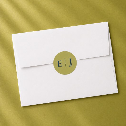Moderne Chartreuse Monogram Trouwsticker Ronde Sticker
