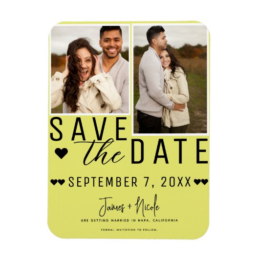 Moderne Chartreuse Save the Date 2 Foto Bruiloft Magneet (Verticaal)