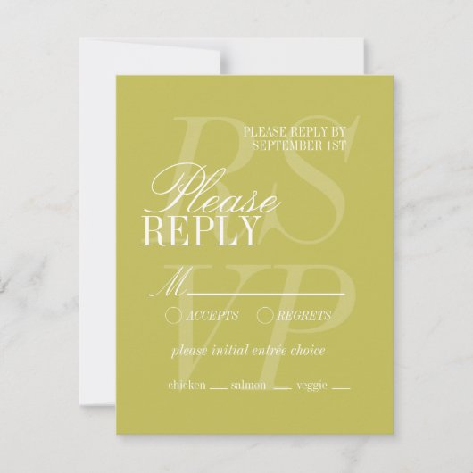 Moderne Chartreuse Script Formele Bruiloft RSVP Kaartje (Voorkant)