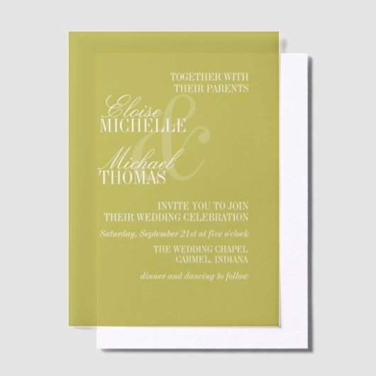 Moderne Chartreuse Script Formele Bruiloft Vellum Uitnodigingen (Offset)
