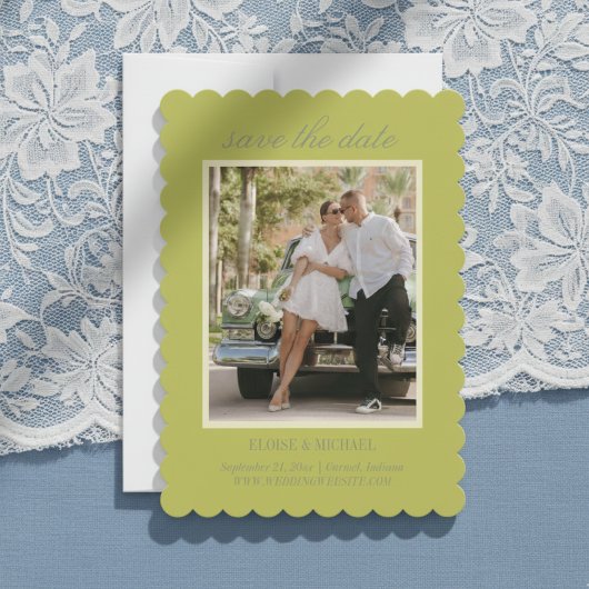 Moderne Chartreuse Script Trouwfoto Save The Date