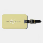 Moderne Chartreuse Witte Script Monogram Bagagelabel (Voorkant horizontaal)
