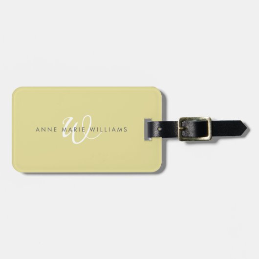 Moderne Chartreuse Witte Script Monogram Bagagelabel (Voorkant horizontaal)