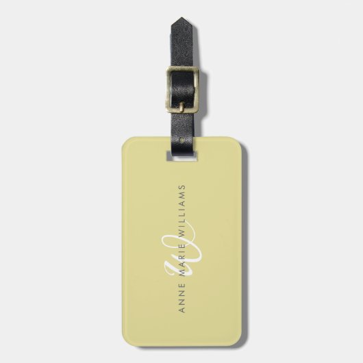 Moderne Chartreuse Witte Script Monogram Bagagelabel (Voorkant verticaal)