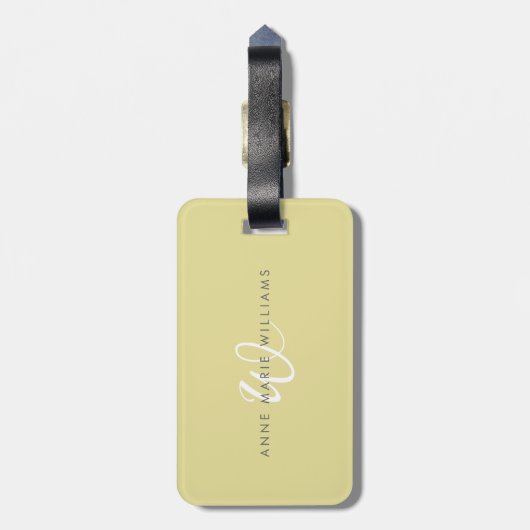 Moderne Chartreuse Witte Script Monogram Bagagelabel (Achterkant verticaal)