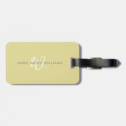 Moderne Chartreuse Witte Script Monogram Bagagelabel (Achterkant horizontaal)
