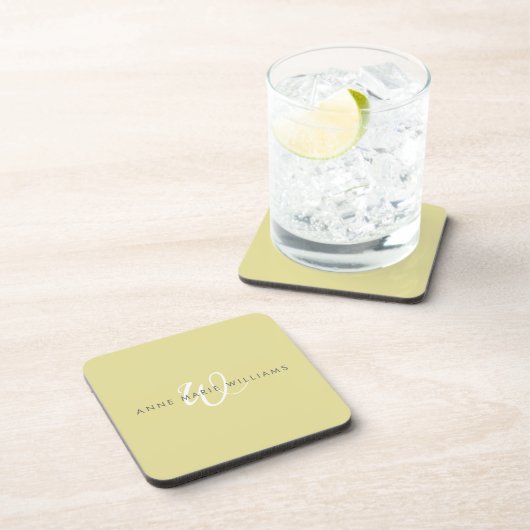 Moderne Chartreuse Witte Script Monogram Bier Onderzetter (Rechterzijde)