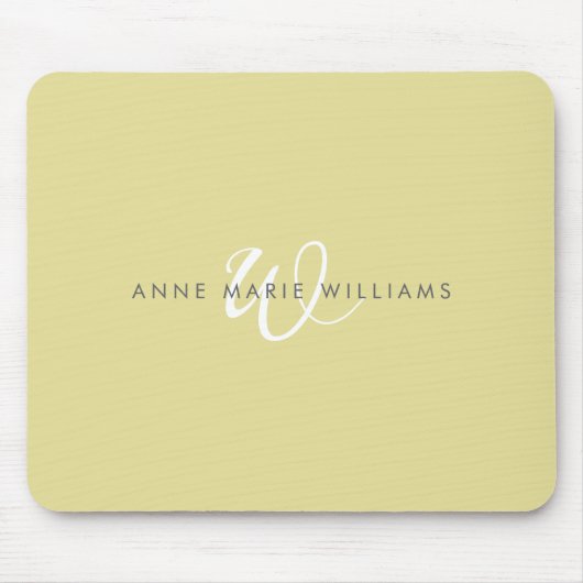 Moderne Chartreuse Witte Script Monogram Muismat (Voorkant)