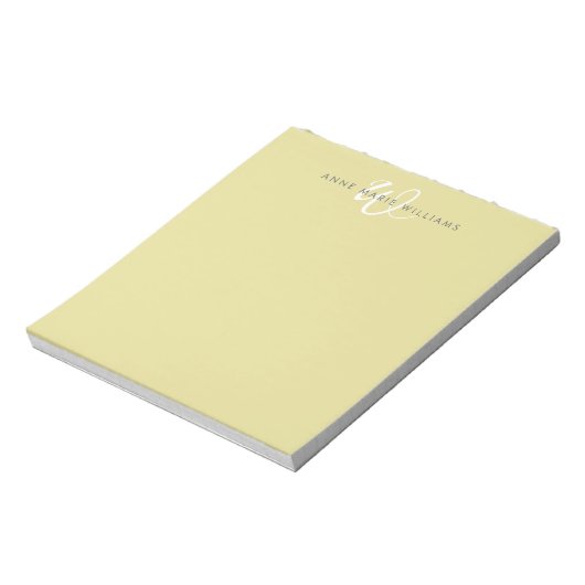 Moderne Chartreuse Witte Script Monogram Notitieblok (Linkerzijde)
