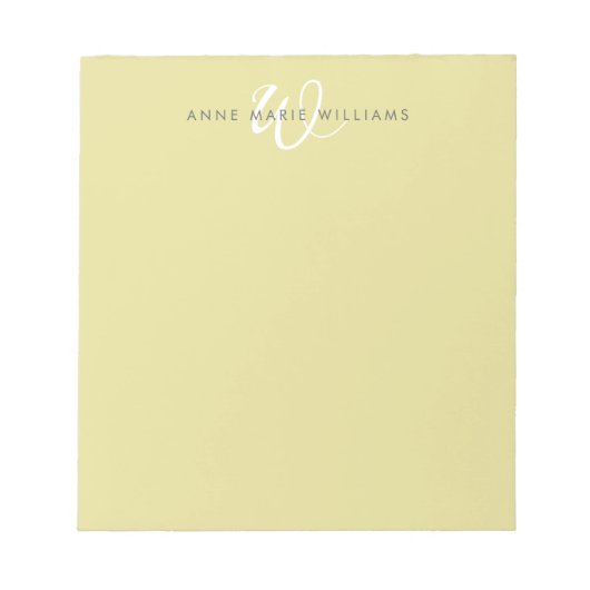 Moderne Chartreuse Witte Script Monogram Notitieblok (Voorkant)