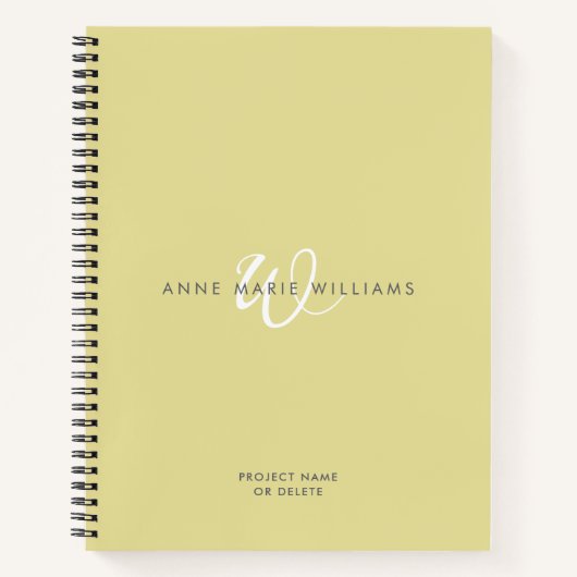 Moderne Chartreuse Witte Script Monogram Notitieboek (Voorkant)