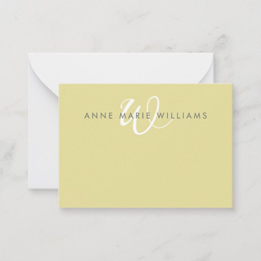 Moderne Chartreuse Witte Script Monogram Notitiekaartje (Voorkant)