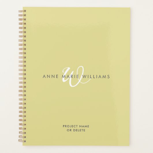 Moderne Chartreuse Witte Script Monogram Planner (Voorkant)