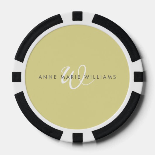 Moderne Chartreuse Witte Script Monogram Poker Chips (Voorkant)