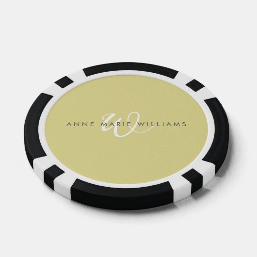 Moderne Chartreuse Witte Script Monogram Poker Chips (Enkel)