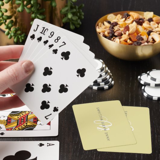 Moderne Chartreuse Witte Script Monogram Pokerkaarten (Insitu)