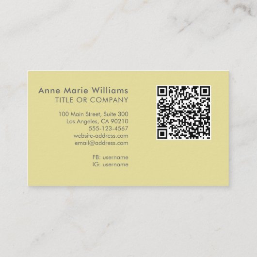 Moderne Chartreuse Witte Script Monogram QR Code Visitekaartje (Achterkant)