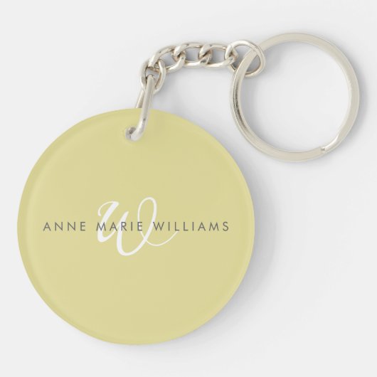 Moderne Chartreuse Witte Script Monogram Sleutelhanger (Achterkant)