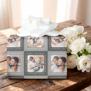 Moderne Check Patroon Gelukkige Verjaardag 4 Famil Cadeaupapier