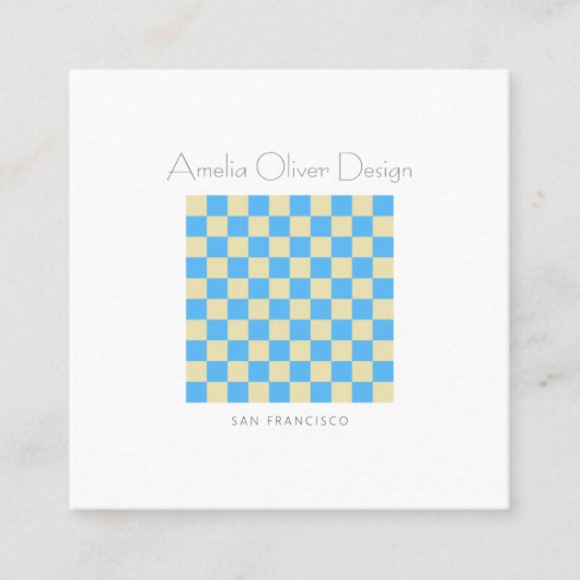 Moderne checkboard blauw, eenvoudige stijlvolle to vierkante visitekaartje (Voorkant)