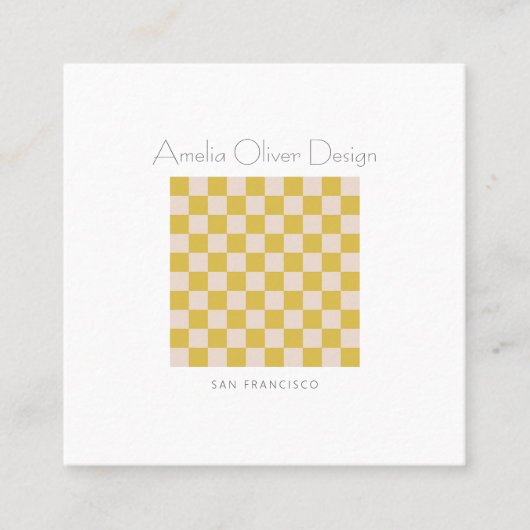 Moderne checkboard - Geel Eenvoudig Stijlvolle Aan Vierkante Visitekaartje (Voorkant)