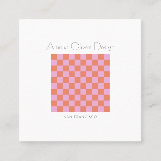 Moderne checkboard roze Oranje Eenvoudig aangepast Vierkante Visitekaartje (Voorkant)