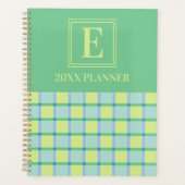 Moderne Checker Blauw Groen Lime Aangepaste Monogr Planner (Voorkant)