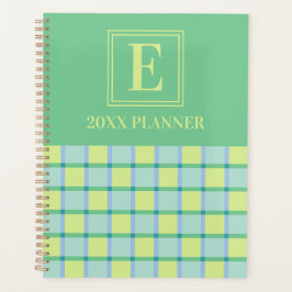 Moderne Checker Blauw Groen Lime Aangepaste Monogr Planner