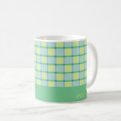 Moderne Checker Blauw Groen Lime Gepersonaliseerd Koffiemok (Voorkant rechts)