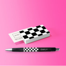 Moderne Checker Checkerboard Voeg naam toe Zwart W Pen