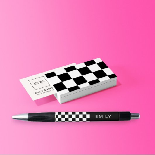 Moderne Checker Checkerboard Voeg naam toe Zwart W Pen