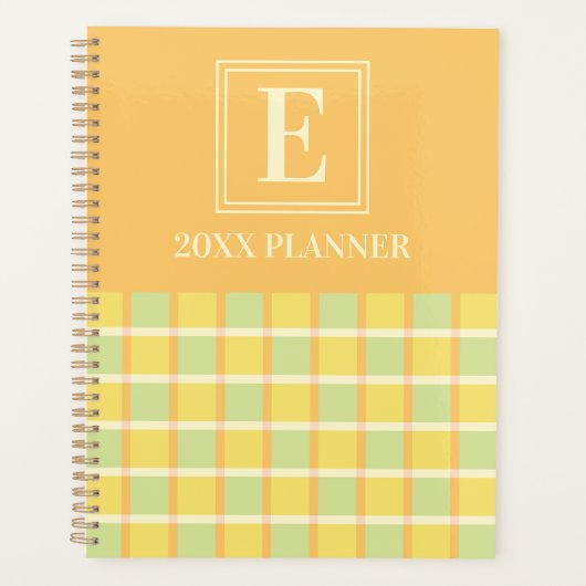 Moderne Checker Groen Geel Oranje Eigen Naamletter Planner (Voorkant)