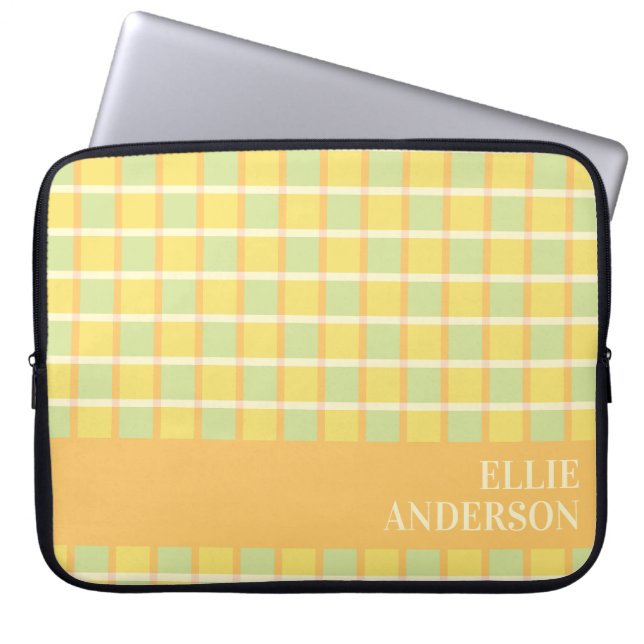 Moderne Checker Groen Geel Oranje Persoonlijk Laptop Sleeve (Voorkant)