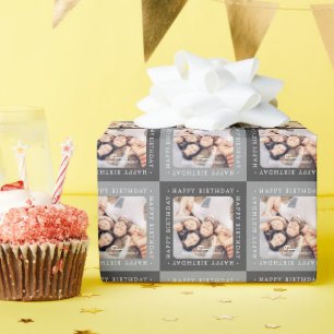 Moderne Checker-patroon Gelukkige Verjaardag Famil Cadeaupapier