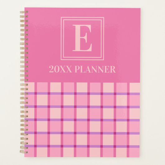 Moderne Checker Roze Paars Aangepaste Monogram Planner (Voorkant)