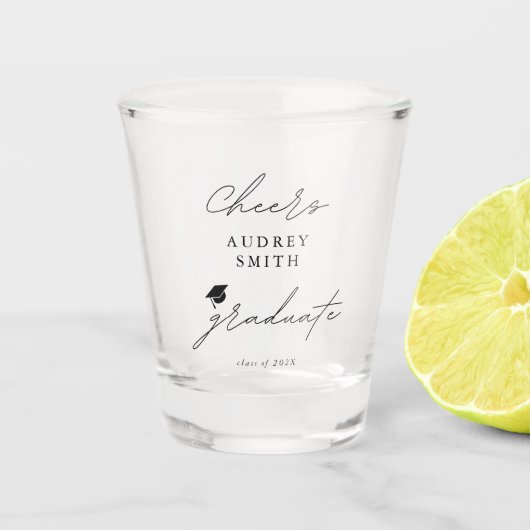 Moderne Cheers Afstudeerscript Afstudeerhoed Shot Glas (Voorkant)