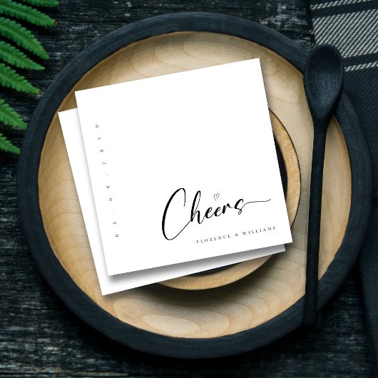 Moderne Cheers Minimalistische zwart-wit bruiloft Servet