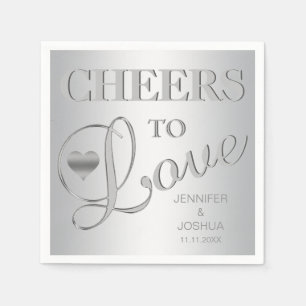 Moderne CHEERS TO LOVE Zilver Grijs Trouwen Servet