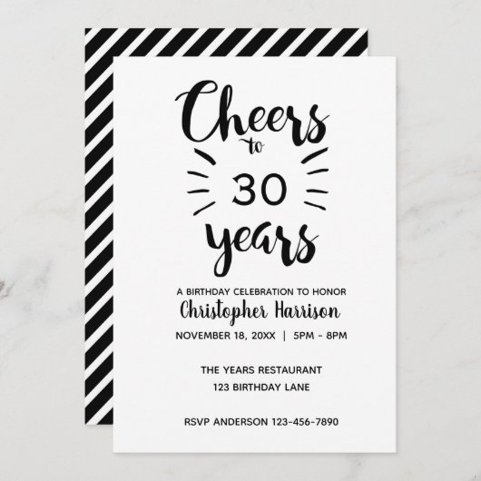 Moderne Cheers tot 30 jaar verjaardag Kaart (Voorkant / Achterkant)