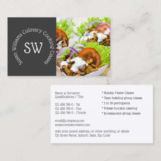 Moderne chef foto | verse gezonde salade canapé visitekaartje (Voorkant / Achterkant)